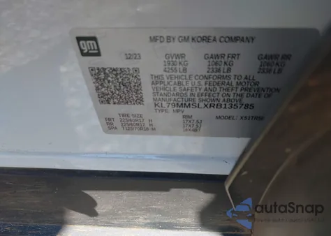 2024 Chevrolet Trailblazer Fwd Ls из США, поврежденный, VIN KL79MMSLXRB135785